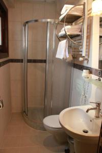 a bathroom with a shower and a toilet and a sink at Hotel SultanHill in Istanbul