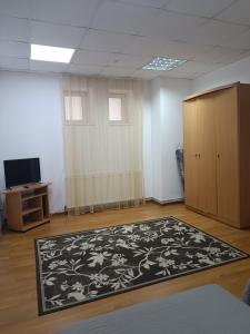 Cette chambre dispose d'un tapis au sol et d'une télévision. dans l'établissement Apartments Domovik on Valenberga 3, à Moukatcheve