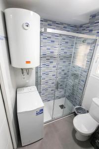 y baño con aseo y ducha. en Apartamento renovado y confortable en el centro de Granada, en Granada