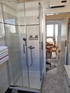 W łazience znajduje się prysznic ze szklanymi drzwiami. w obiekcie Apartments Hani w Postirze