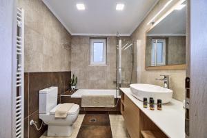 a bathroom with a toilet and a sink and a tub at Polemarchi Mystique Villa in VoukoliaÃ­