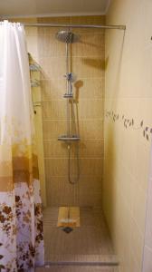eine Dusche mit Glastür im Bad in der Unterkunft Апартамент Далия - Apartment Dalia in Warna