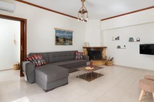 uma sala de estar com um sofá e uma lareira em Dim Domus _ Apolakkia, South Rhodes em Apolakkiá