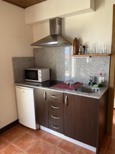 uma cozinha com um lavatório e um micro-ondas em The Almond Tree em Torre del Compte