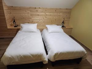 two beds sitting next to each other in a room at Chambres Jura Sud in Charchilla