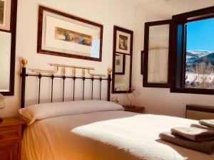 Schlafzimmer mit einem Bett und einem Fenster mit Aussicht in der Unterkunft P05 1 dormitori falco in Barruera
