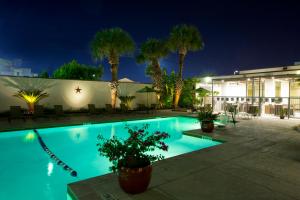 una piscina por la noche con palmeras en Holiday Inn Houston S - NRG Area - Med Ctr, an IHG Hotel en Houston