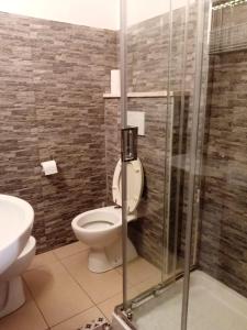 W łazience znajduje się toaleta i przeszklony prysznic. w obiekcie Bed and Breakfast Stefania w mieście Giulianova +9 zdjęć