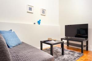 een woonkamer met een bank, een tv en een tafel bij Sé Apartamentos - Casa Do Raio Center Apartments in Braga