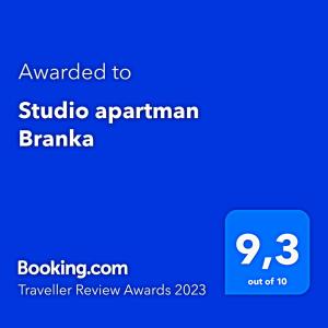 Certifikát, hodnocení, plakát nebo jiný dokument vystavený v ubytování Studio apartman Branka