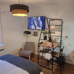 Posteľ alebo postele v izbe v ubytovaní Lyon Montchat Villeurbanne Studio refait à neuf climatisation et parking privé