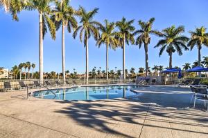 a swimming pool with palm trees and chairs at St Pete Condo with Private Lanai and Community Pool! in St Petersburg