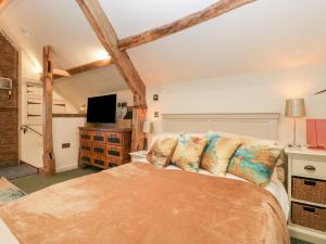 a bedroom with a large bed and a tv at Palace Studio in Hereford
