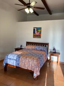 a bedroom with a bed and a ceiling fan at La Casa de Cafe Bed and Breakfast in Copan Ruinas