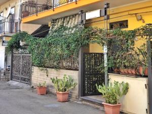 a building with potted plants on the side of it at Tiziana in Giardini Naxos