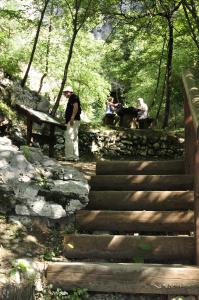 a man standing on a set of stairs in a park at Hotel Stanger in Lovran