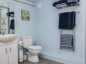 a bathroom with a white toilet and a sink at The Old School Bike Shed in Stirling +9 photos