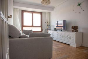 sala de estar con sofá y TV de pantalla plana en Apartamento acogedor en pleno corazón de Urdaibai, en Guernica y Luno