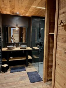 a bathroom with a shower and a sink at Appartement les Clochettes 1 - Pied des pistes in Les Deux Alpes