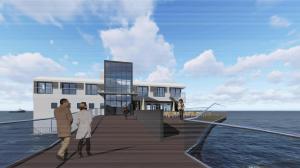a rendering of a house on a dock in the water at Eemshotel in Delfzijl