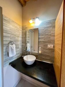 uma casa de banho com um lavatório e um espelho em Cabañas EcoNature em Valle Grande