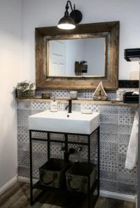 a bathroom with a sink and a mirror at N°1 Loft Am Yachthafen in Bad Zwischenahn