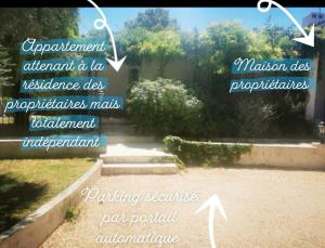 ein Bild eines Gartens mit den Worten Gartenarbeit und ion residence dogapp in der Unterkunft LA PARENTHESE in Manduel