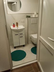 a small bathroom with a sink and a toilet at Apartment Malti in Laufenburg