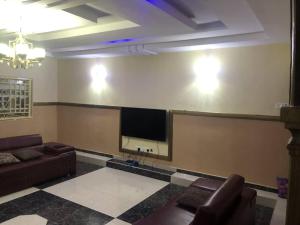 a living room with couches and a flat screen tv at S&Y Apartment in Ilesa