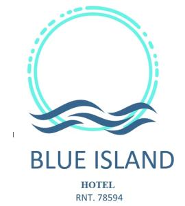un logo pour un hôtel avec une île bleue dans l'établissement BLUE ISLAND HOTEL, à San Andrés