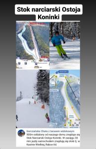 a collage of photos of a ski slope at Gorczańska Chata z tarasem widokowym in Poręba Wielka