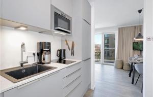 レンブルッフにあるLovely Apartment In Lembruchdümmer Seeのシンクと電子レンジを備えた白いキッチン