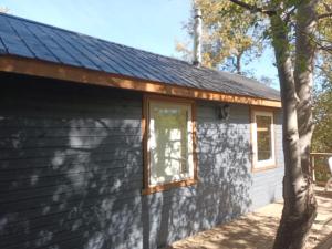 une petite maison avec une fenêtre sur le côté de celle-ci dans l'établissement Cabaña Fio-Fio Conguillio National Park, à Conguillio