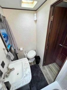 a small bathroom with a sink and a toilet at Rv for up to 6 people in Naples