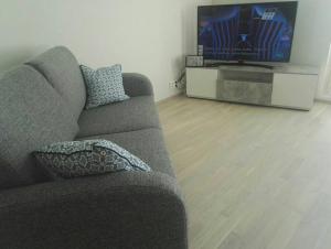TV a/nebo společenská místnost v ubytování Moderni avara yksiö Jyväskylän ydinkeskustassa