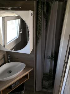 ein Bad mit einem Waschbecken und einem Spiegel in der Unterkunft Note di lago in Manerba del Garda