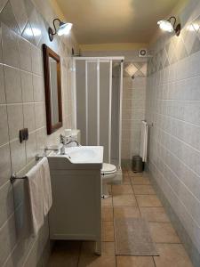 ein Bad mit einem Waschbecken und einem WC in der Unterkunft Cadgal - Tenuta Valdivilla in Santo Stefano Belbo