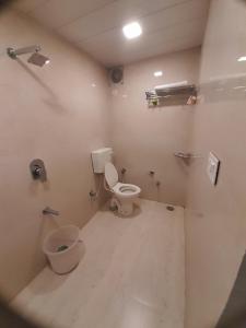 a bathroom with a toilet and a trash can at Hotel Shree in Hisār