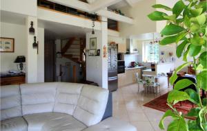 ein Wohnzimmer mit einem weißen Sofa und einer Küche in der Unterkunft Gorgeous Home In Montrjeau With Wifi in Montréjeau