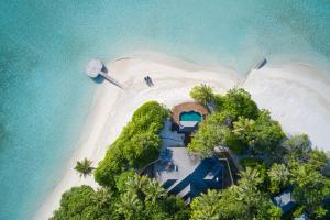an aerial view of a resort on a beach at Royal Island Resort at Baa Atoll Biosphere Reserve in Baa Atoll