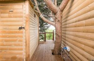 a wooden building with a tree in the middle at The hideaway in Bristol