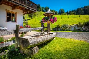 a wooden boat sitting in the grass next to a house at Hallmoosgut in Sankt Johann im Pongau