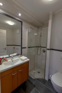 a bathroom with a shower and a sink and a toilet at Villa-Senta-Apartment-11 in Kühlungsborn +20 photos
