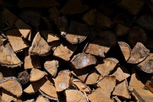 a pile of wood sitting on the ground at Ferienhaus Christoph Seeger in Bugewitz