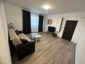 - un salon avec un canapé et une télévision dans l'établissement Apartament Elena, à Bragadiru