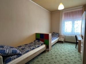 a bedroom with two beds and a window at Family Apartments Thale in Thale