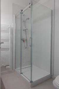 La salle de bains est pourvue d'une douche en verre et de toilettes. dans l'établissement 456 Chemin de la Pinède, à Menton