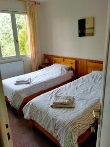 two beds sitting next to each other in a bedroom at Hotel du Centre in Châlus