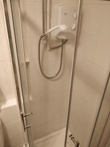 La salle de bains est pourvue d'une douche avec un pommeau de douche. dans l'établissement Littleholme, à Potter Heigham