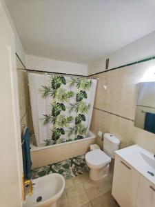 a bathroom with a toilet and a shower and a sink at sol y mar in Puerto de Santiago